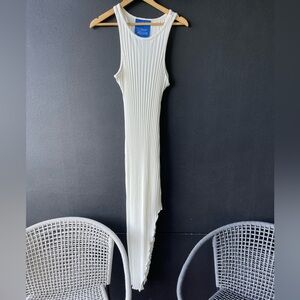 SIMON MILLER Rib Dress Women MED Ivory Midi Asymmetric Sleeveless Stretch